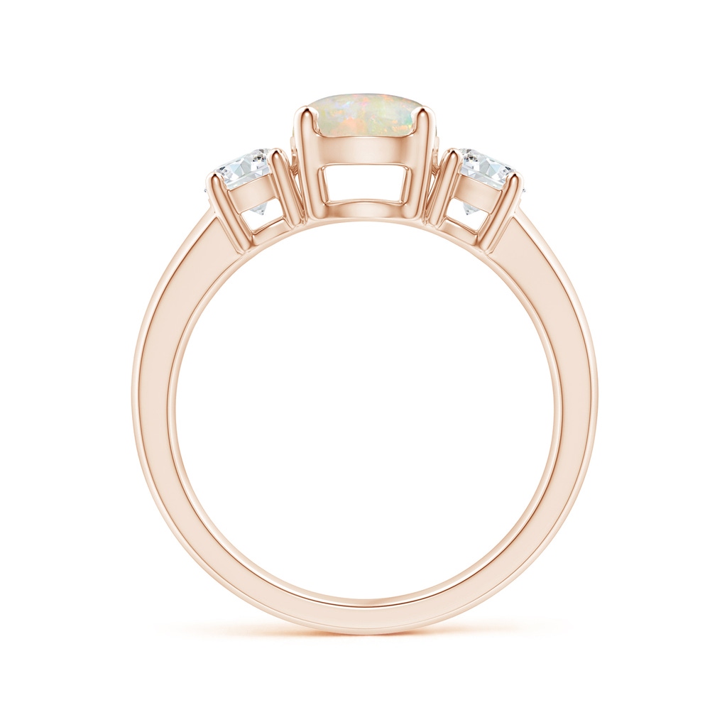 7mm AAAA Classic Opal and Diamond Three Stone Engagement Ring in Rose Gold Side-1