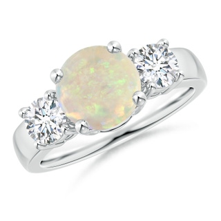 8mm AAA Classic Opal and Diamond Three Stone Engagement Ring in P950 Platinum