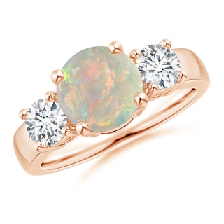8mm AAAA Classic Opal and Diamond Three Stone Engagement Ring in Rose Gold
