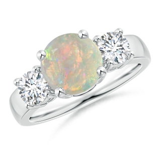 8mm AAAA Classic Opal and Diamond Three Stone Engagement Ring in White Gold
