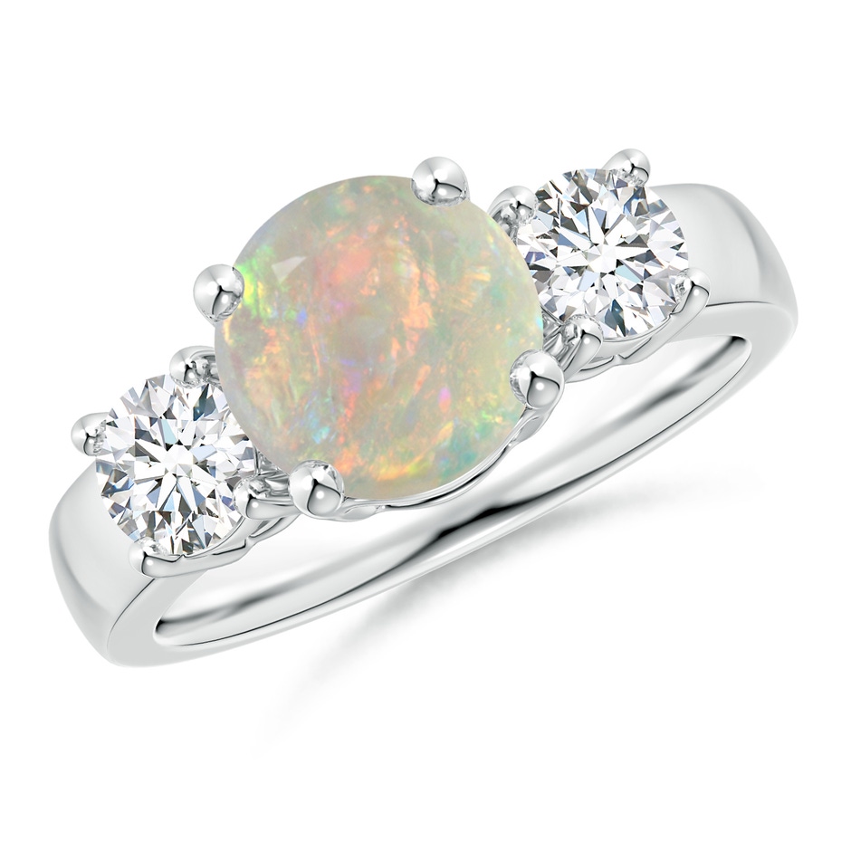 8mm AAAA Classic Opal and Diamond Three Stone Engagement Ring in White Gold 