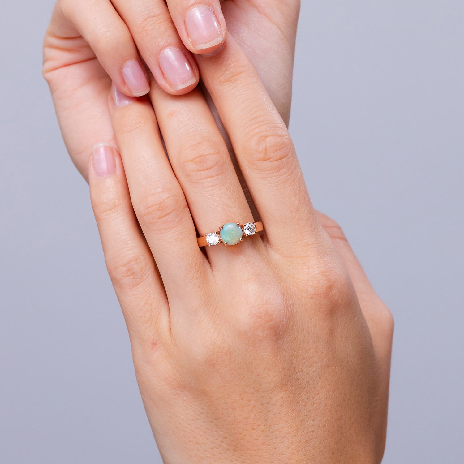 Three stone opal hot sale and diamond ring