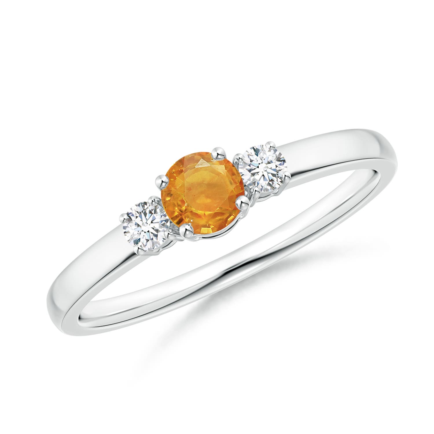 4mm A Classic Orange Sapphire Three Stone Ring with Diamonds in P950 Platinum