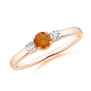 4mm AAA Classic Orange Sapphire Three Stone Ring with Diamonds in Rose Gold