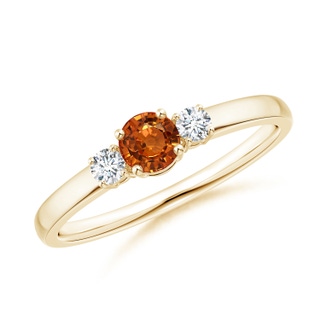 4mm AAAA Classic Orange Sapphire Three Stone Ring with Diamonds in Yellow Gold