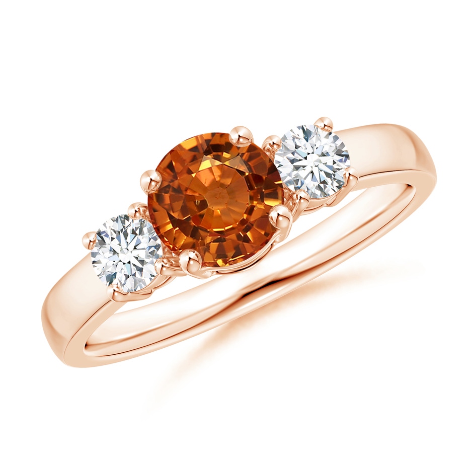 6mm AAAA Classic Orange Sapphire Three Stone Ring with Diamonds in Rose Gold 