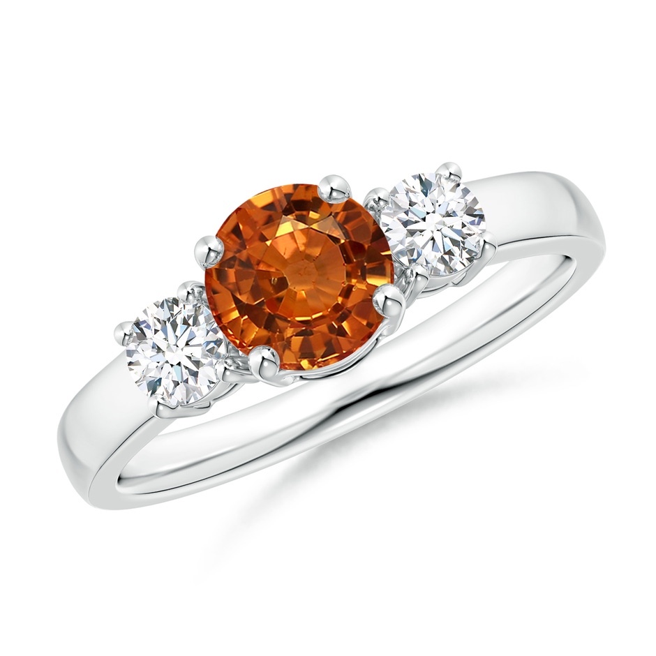 6mm AAAA Classic Orange Sapphire Three Stone Ring with Diamonds in White Gold 