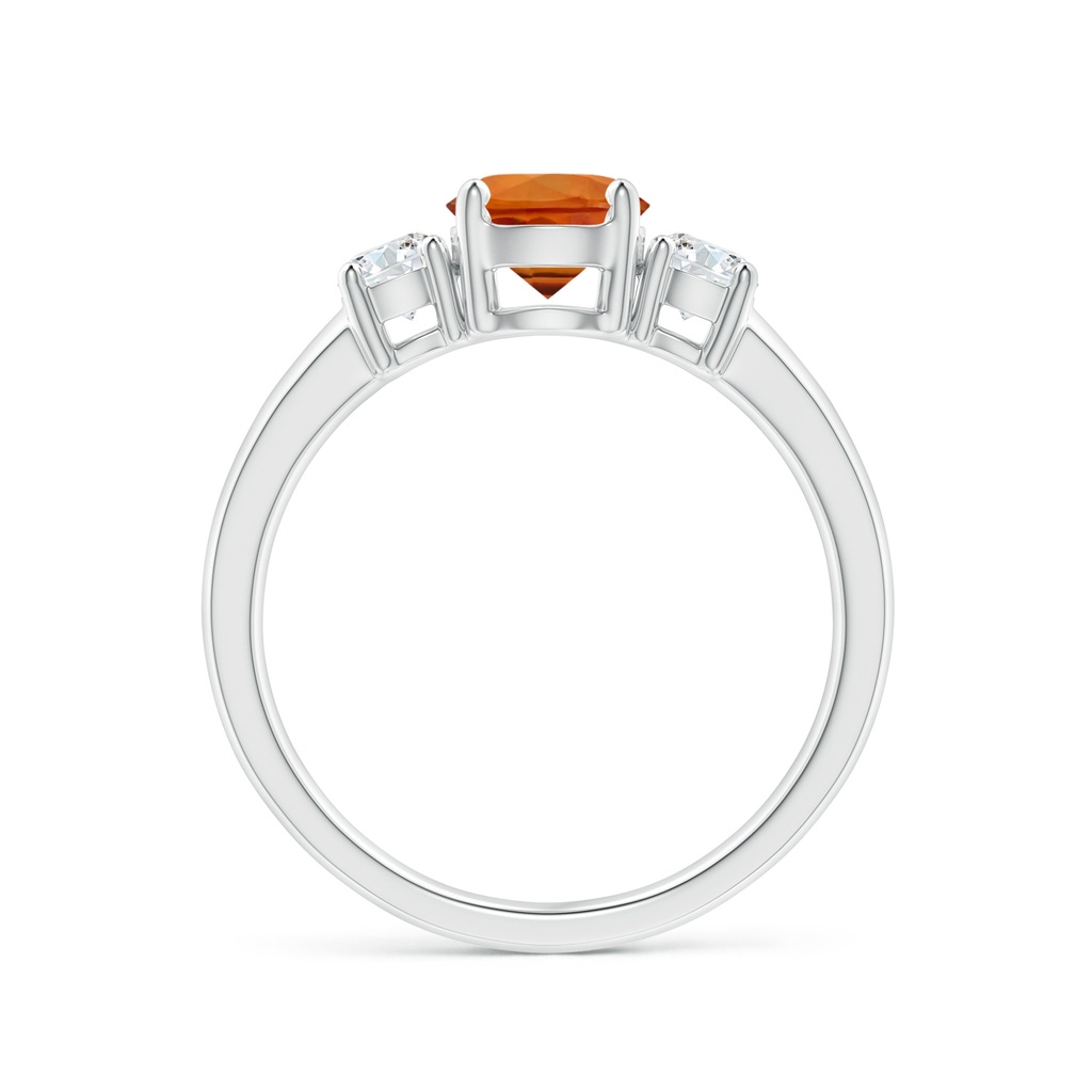 6mm AAAA Classic Orange Sapphire Three Stone Ring with Diamonds in White Gold Side-1