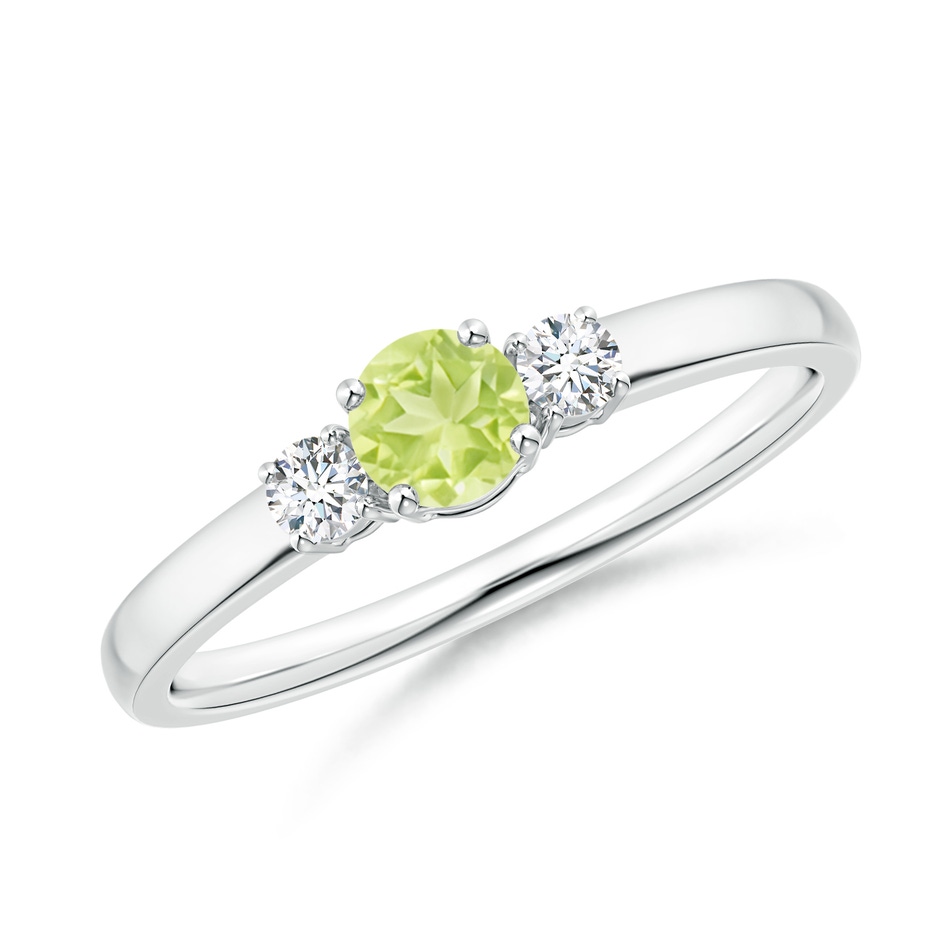 4mm A Classic Peridot and Diamond Three Stone Engagement Ring in White Gold 