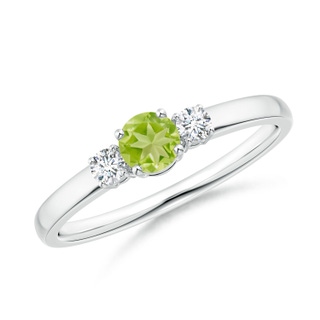 4mm AA Classic Peridot and Diamond Three Stone Engagement Ring in White Gold