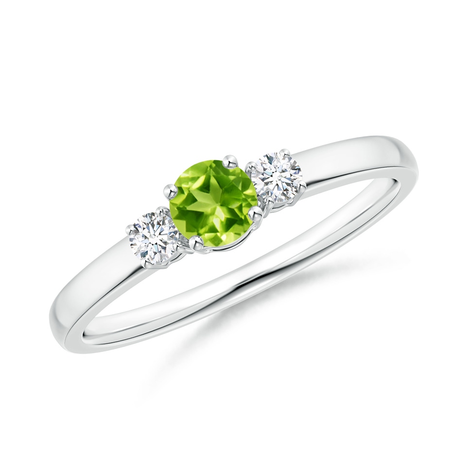 4mm AAA Classic Peridot and Diamond Three Stone Engagement Ring in P950 Platinum 