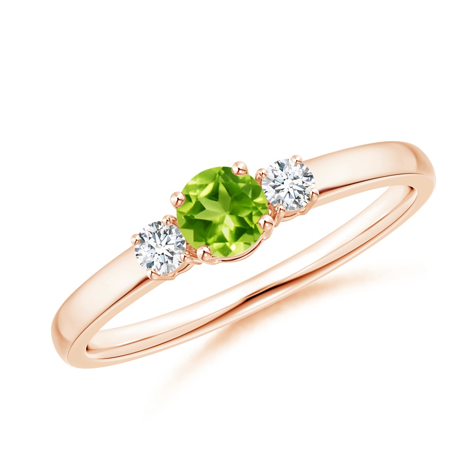 4mm AAA Classic Peridot and Diamond Three Stone Engagement Ring in Rose Gold 