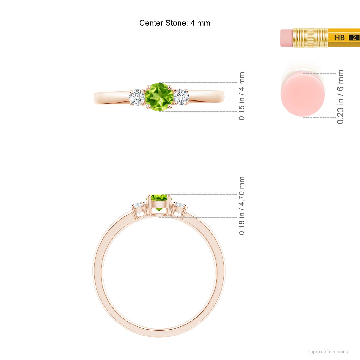 AAA - Peridot / 0.44 CT / 14 KT Rose Gold