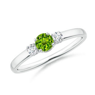 4mm AAAA Classic Peridot and Diamond Three Stone Engagement Ring in 9K White Gold