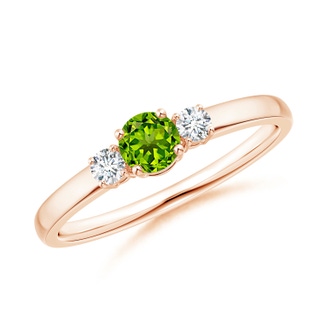 4mm AAAA Classic Peridot and Diamond Three Stone Engagement Ring in Rose Gold