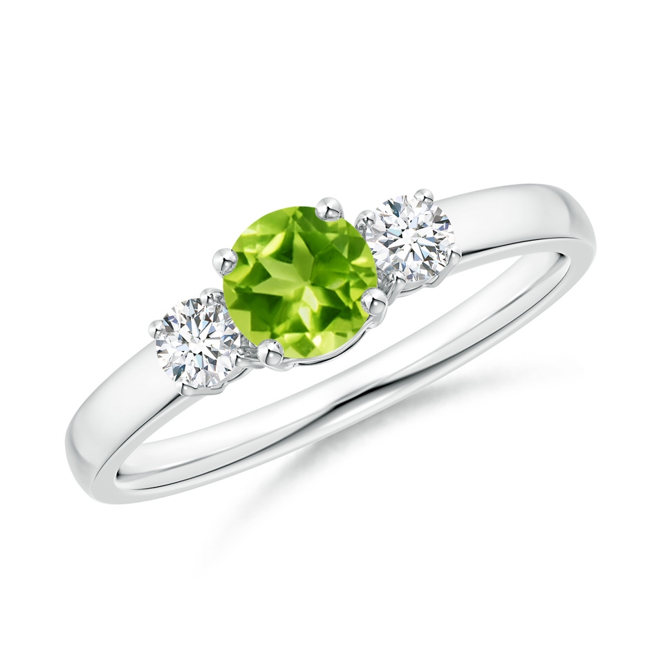 5mm AAA Classic Peridot and Diamond Three Stone Engagement Ring in White Gold 