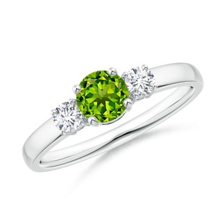 5mm AAAA Classic Peridot and Diamond Three Stone Engagement Ring in White Gold