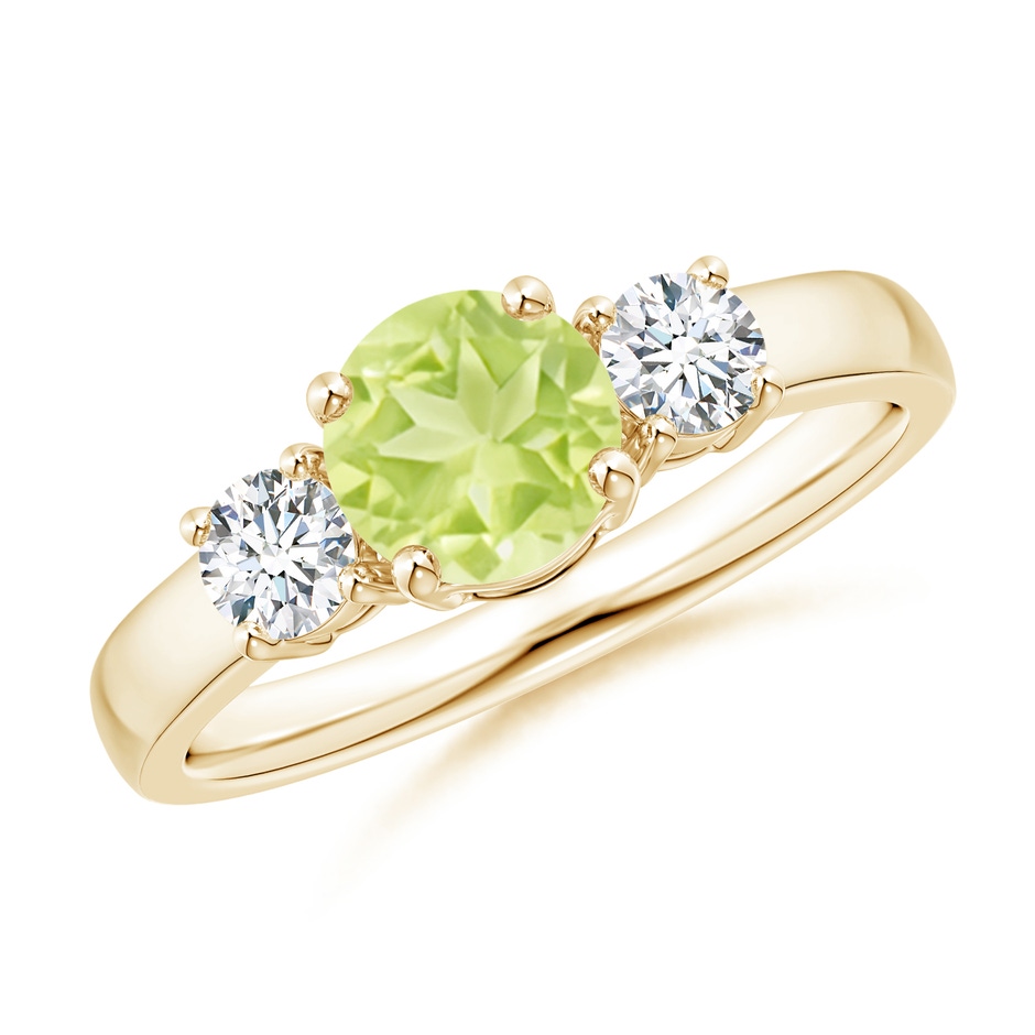 6mm A Classic Peridot and Diamond Three Stone Engagement Ring in Yellow Gold 