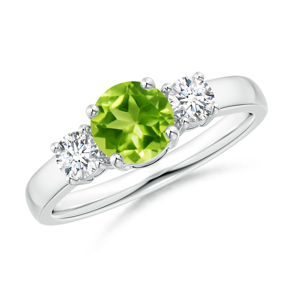 6mm AAA Classic Peridot and Diamond Three Stone Engagement Ring in White Gold 