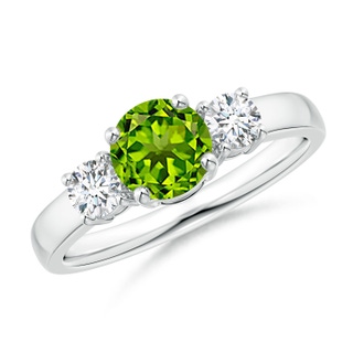 6mm AAAA Classic Peridot and Diamond Three Stone Engagement Ring in P950 Platinum