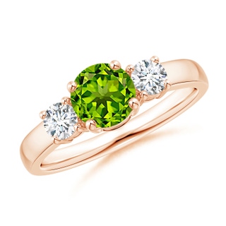 6mm AAAA Classic Peridot and Diamond Three Stone Engagement Ring in Rose Gold