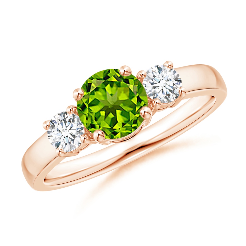6mm AAAA Classic Peridot and Diamond Three Stone Engagement Ring in Rose Gold 