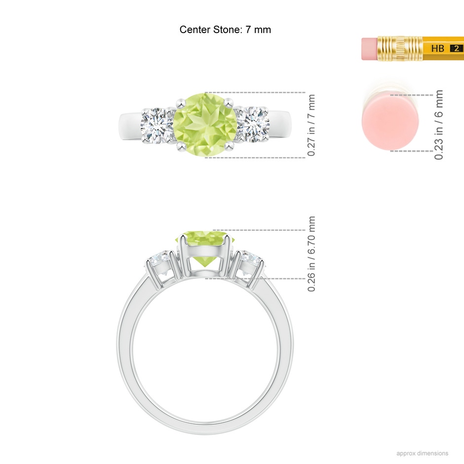7mm A Classic Peridot and Diamond Three Stone Engagement Ring in P950 Platinum ruler
