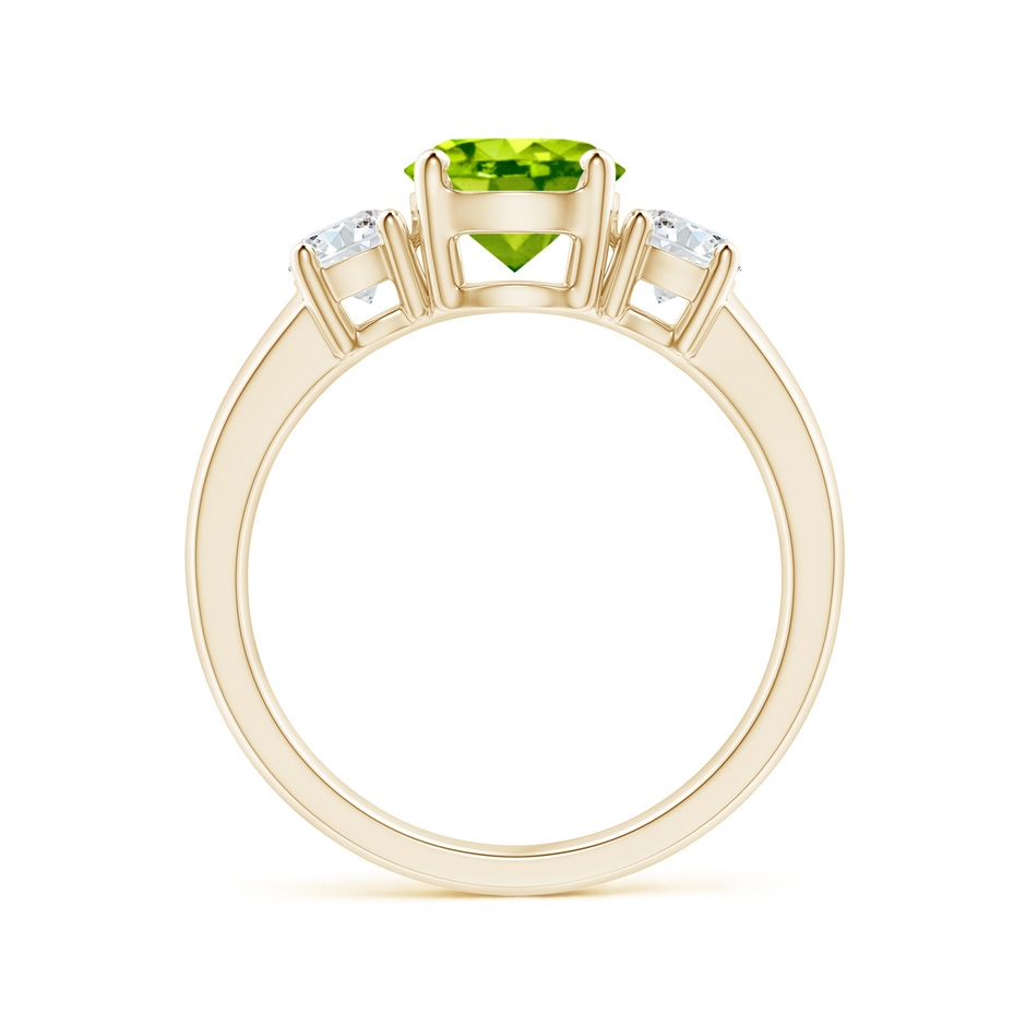 7mm AAA Classic Peridot and Diamond Three Stone Engagement Ring in Yellow Gold side-1