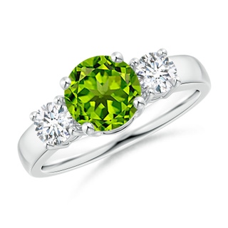 7mm AAAA Classic Peridot and Diamond Three Stone Engagement Ring in P950 Platinum