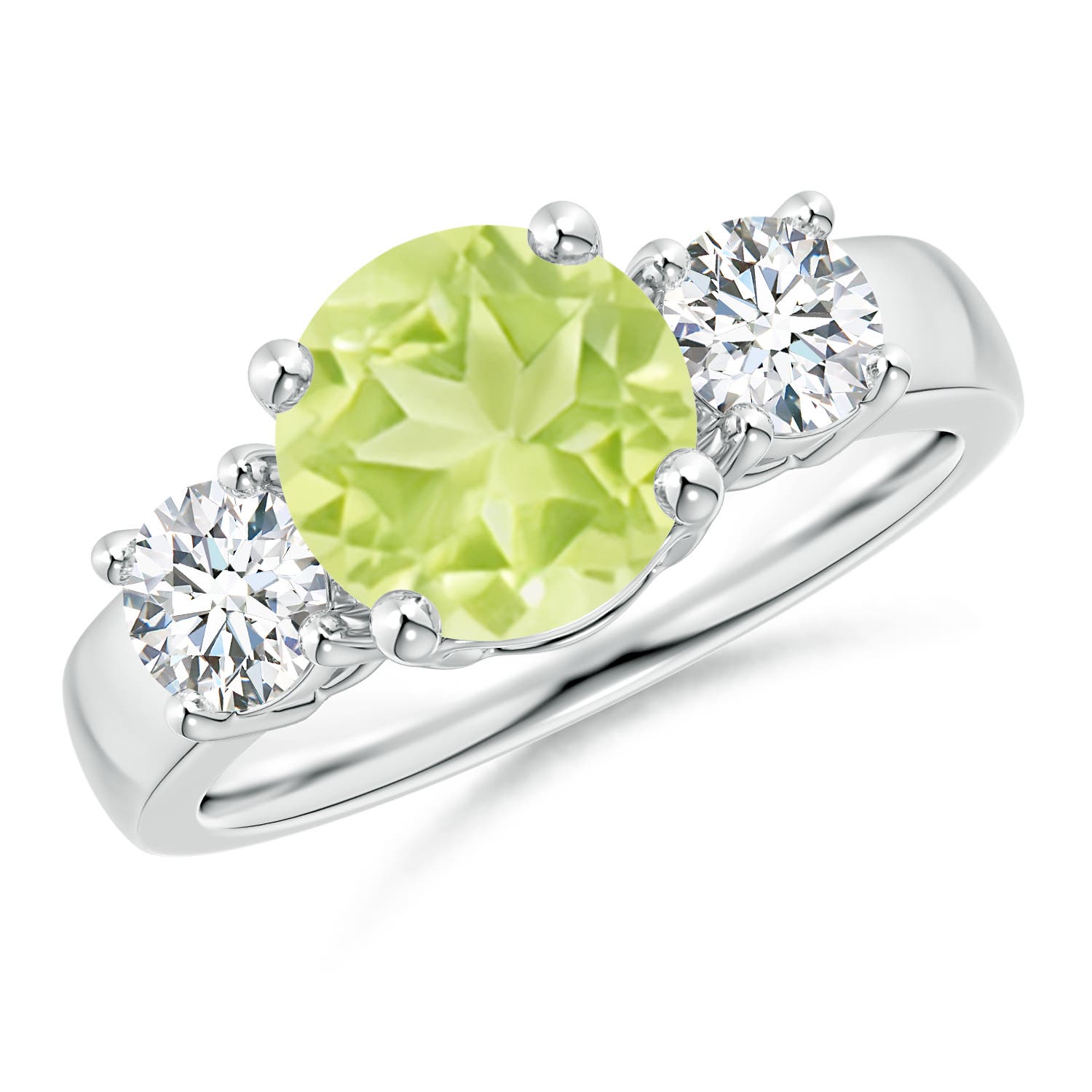 8mm A Classic Peridot and Diamond Three Stone Engagement Ring in P950 Platinum