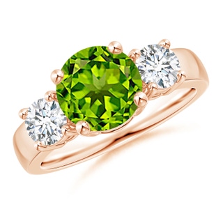 8mm AAAA Classic Peridot and Diamond Three Stone Engagement Ring in Rose Gold