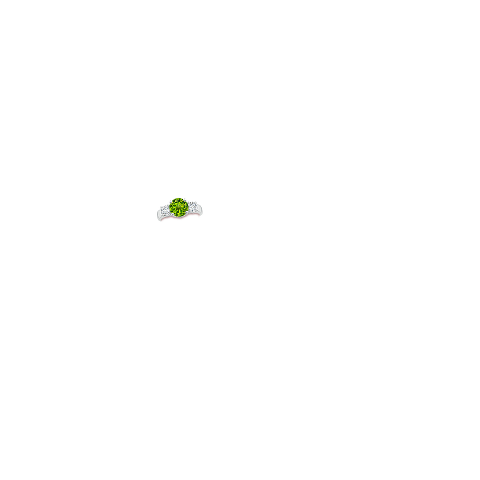 8mm AAAA Classic Peridot and Diamond Three Stone Engagement Ring in White Gold body-hand