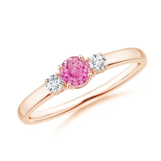 4mm AA Classic Pink Sapphire and Diamond Three Stone Engagement Ring in 10K Rose Gold