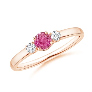 4mm AAA Classic Pink Sapphire and Diamond Three Stone Engagement Ring in 10K Rose Gold