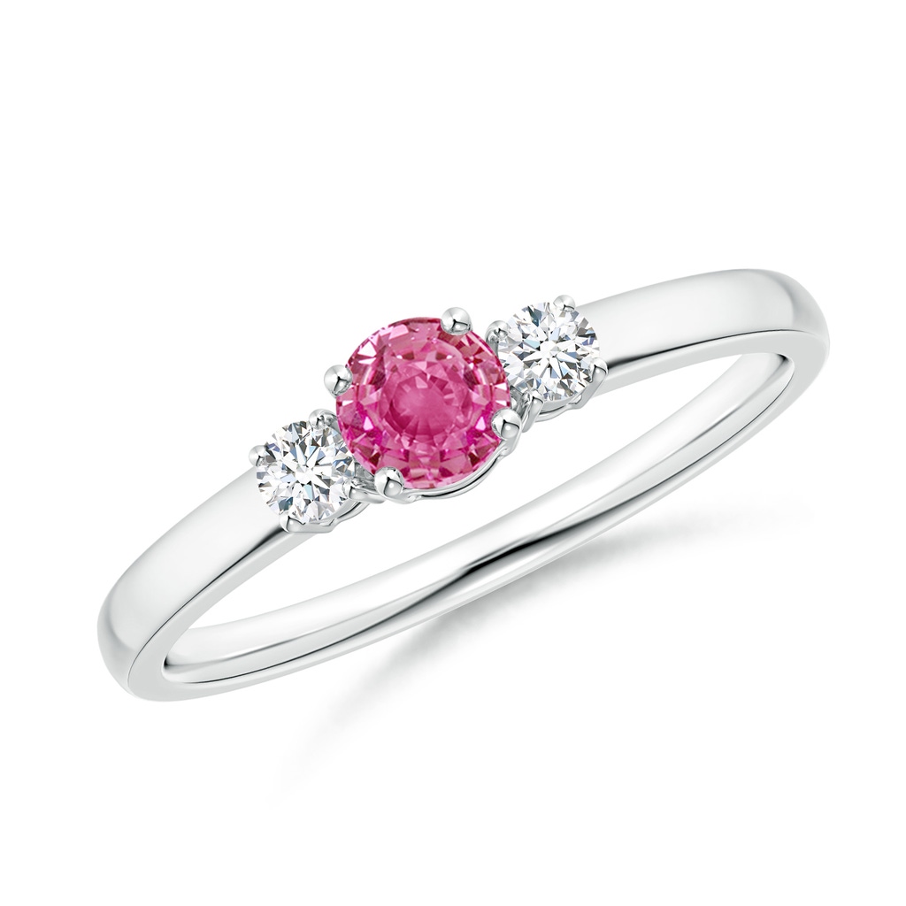 4mm AAA Classic Pink Sapphire and Diamond Three Stone Engagement Ring in White Gold