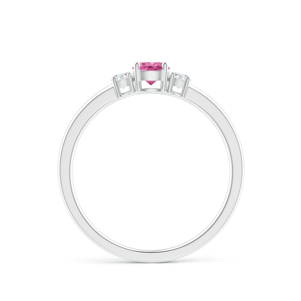 4mm AAA Classic Pink Sapphire and Diamond Three Stone Engagement Ring in White Gold Side-1