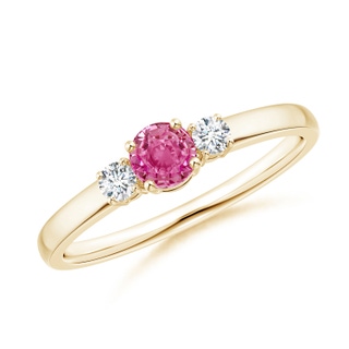 4mm AAA Classic Pink Sapphire and Diamond Three Stone Engagement Ring in Yellow Gold