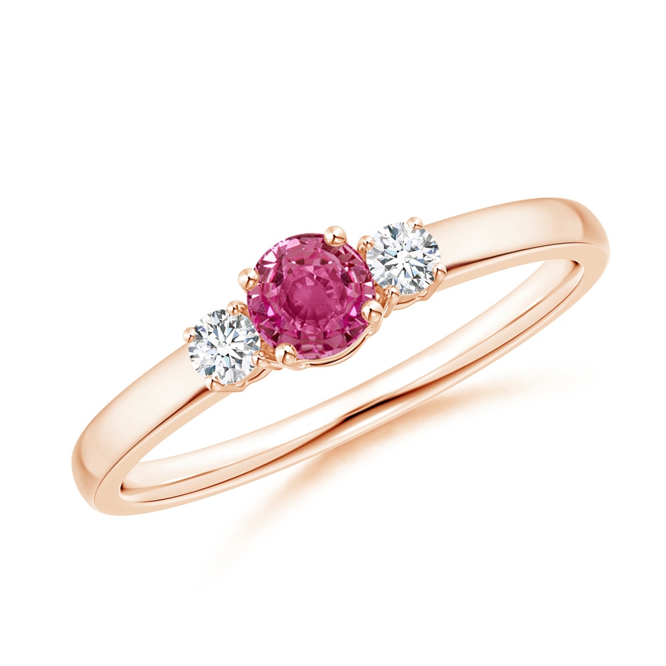 4mm AAAA Classic Pink Sapphire and Diamond Three Stone Engagement Ring in Rose Gold 