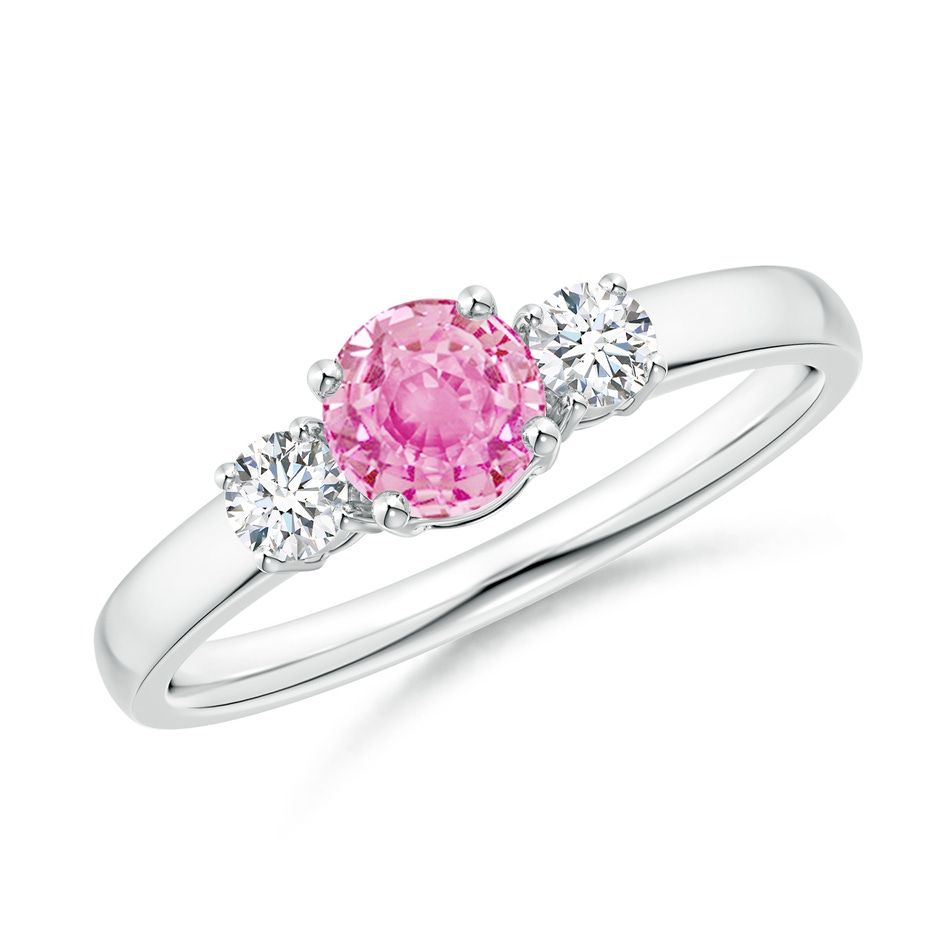 5mm A Classic Pink Sapphire and Diamond Three Stone Engagement Ring in P950 Platinum 