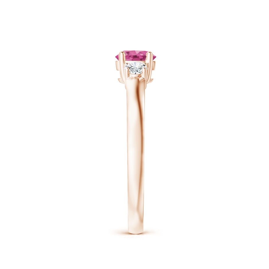 5mm AAAA Classic Pink Sapphire and Diamond Three Stone Engagement Ring in Rose Gold side-2