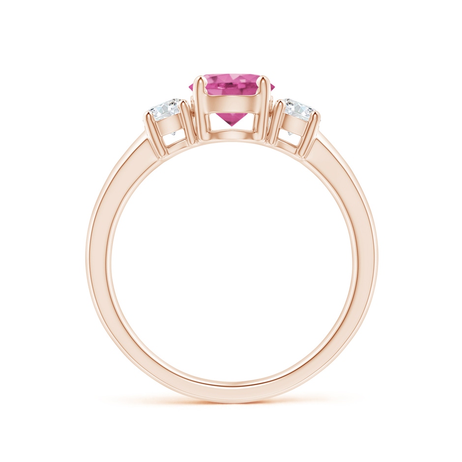 6mm AAA Classic Pink Sapphire and Diamond Three Stone Engagement Ring in Rose Gold side-1