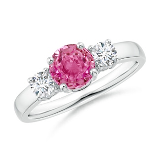6mm AAA Classic Pink Sapphire and Diamond Three Stone Engagement Ring in White Gold