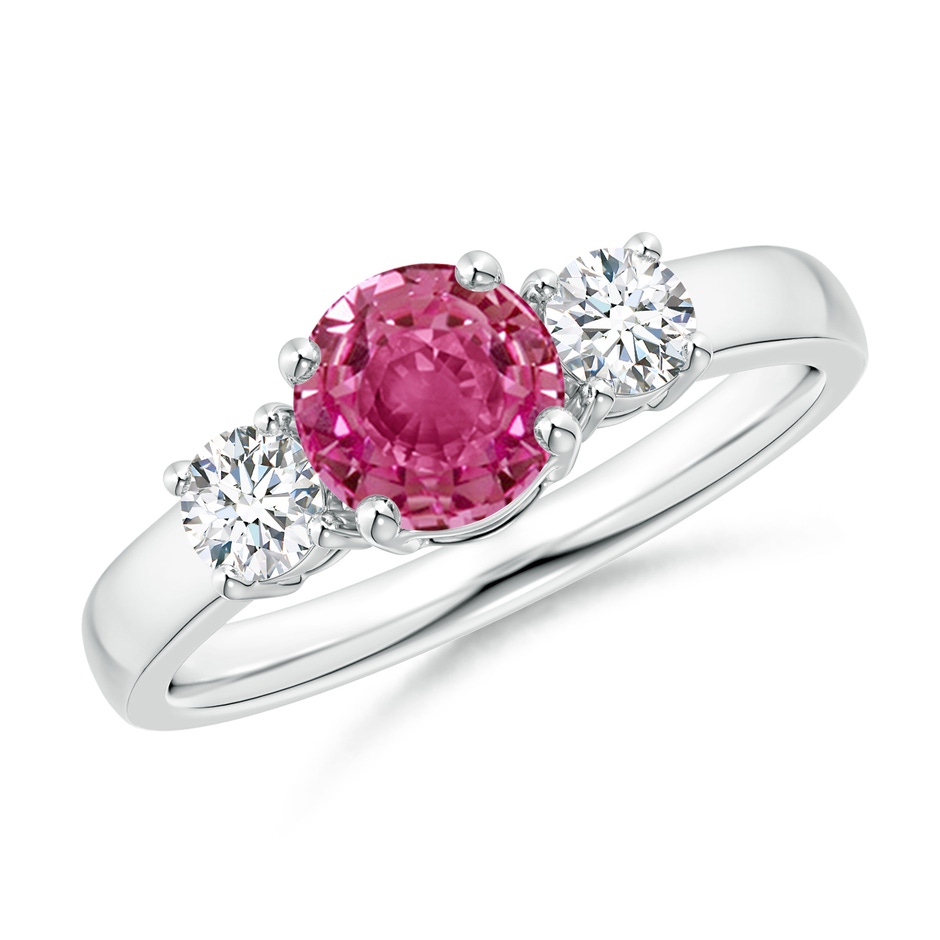 6mm AAAA Classic Pink Sapphire and Diamond Three Stone Engagement Ring in White Gold 