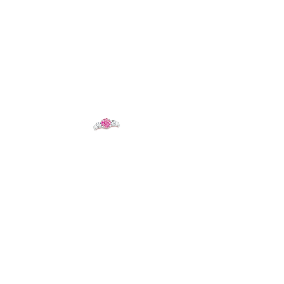 7mm AA Classic Pink Sapphire and Diamond Three Stone Engagement Ring in White Gold body-hand