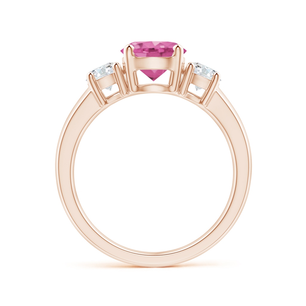 7mm AAA Classic Pink Sapphire and Diamond Three Stone Engagement Ring in 10K Rose Gold Side-1
