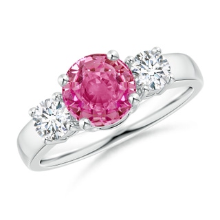 7mm AAA Classic Pink Sapphire and Diamond Three Stone Engagement Ring in P950 Platinum