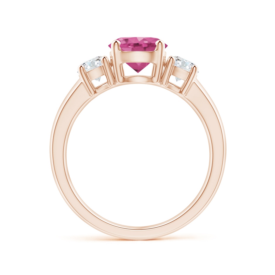 7mm AAAA Classic Pink Sapphire and Diamond Three Stone Engagement Ring in Rose Gold side-1