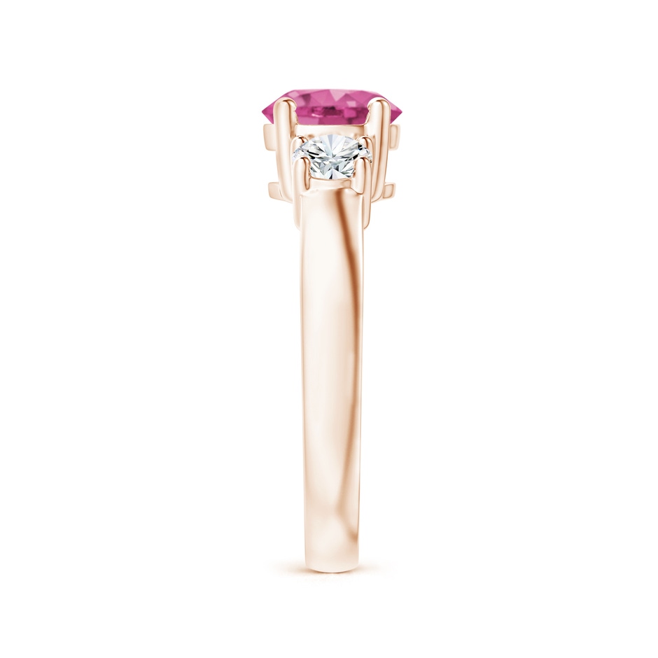 7mm AAAA Classic Pink Sapphire and Diamond Three Stone Engagement Ring in Rose Gold side-2