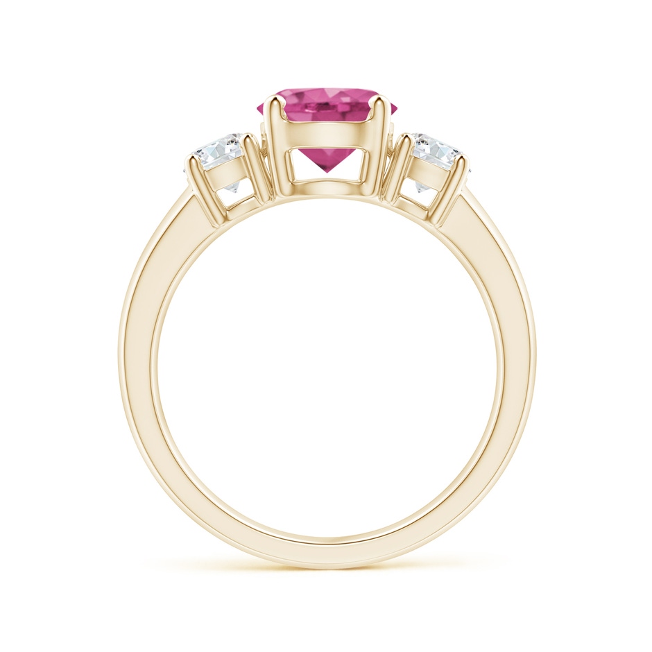 7mm AAAA Classic Pink Sapphire and Diamond Three Stone Engagement Ring in Yellow Gold side-1