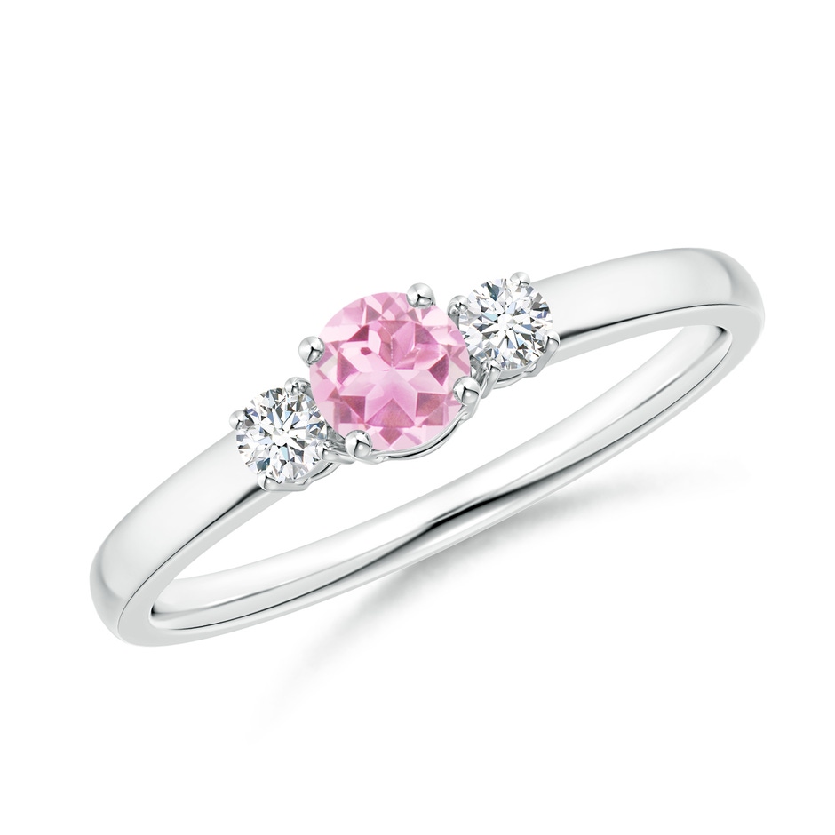 4mm A Classic Pink Tourmaline and Diamond Three Stone Ring in White Gold 
